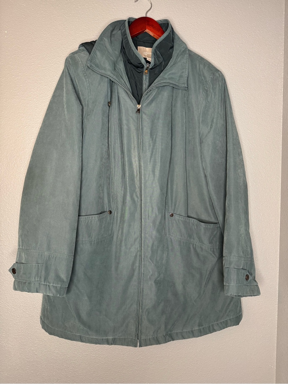 Croft Barrow Womens Jacket 1X Hooded Quilted Lined Full Zip Blue Green Coat